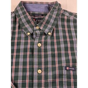 CHAPS Easy Care Men’s XL Blue/Green Plaid Button Up Long Sleeve‎ Shirt